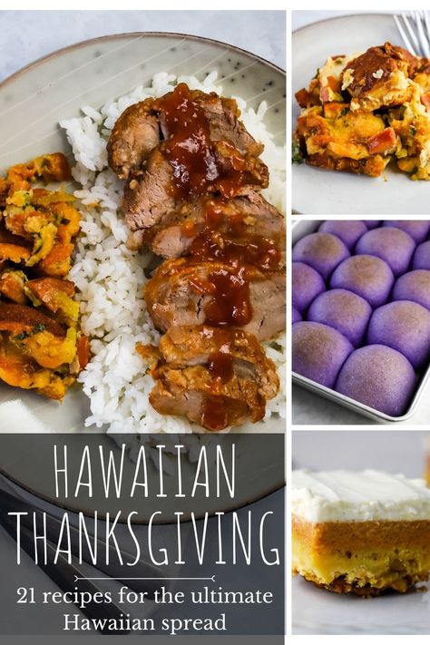 Turkey Jook Recipe Hawaii, Hawaiian Thanksgiving Decorations, Tropical Thanksgiving Recipes, Thanksgiving In Hawaii, Thanksgiving Recipes Asian, Hawaiian Vegetable Sides, Hawaii Thanksgiving Recipes, Filipino Thanksgiving Recipes, Asian Thanksgiving Recipes