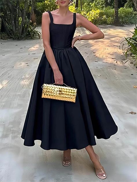 Stylish And Elegant Off-Shoulder Strapless Sleeveless Mixi Dress – Likemychoice Black Dress Elegant Outfit, Wedding Evening Dress Guest, Black Over The Shoulder Dress, Black A Line Dress Outfit, Long Black Dress Outfit Formal, Hairstyles For Dress Types Neckline, Best Dresses For Short Women, A Line Dress Formal, Off Shoulder Dress Black