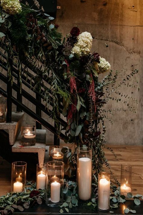 A moody PNW wedding with soft lighting and deep jewel tones. See more at PerfectlyPoshEvents.com Photo: Brittney Hyatt Dark Romantic Wedding, Romantic Wedding Receptions, Goth Wedding, Dark Wedding, Moody Wedding, Wedding Inspiration Board, Perfectly Posh, Gothic Wedding, Wedding Table Centerpieces