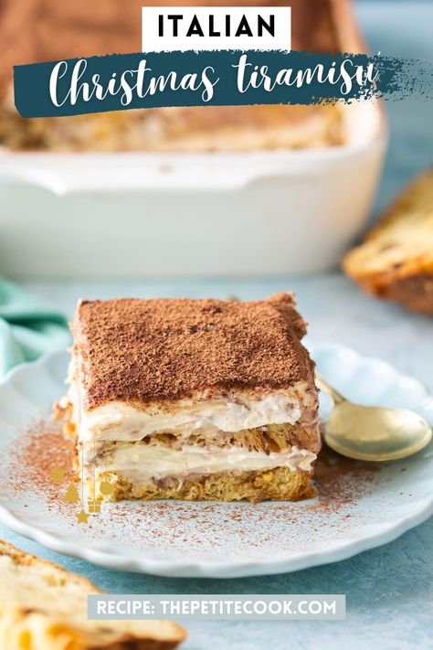 Christmas tiramisu' made with Italian panettone - A delicious no-bake Christmas dessert ready in just 15 minutes! Christmas Tiramisu, Italian Christmas Desserts, Italian Christmas Dinner, Easy Italian Recipes, Christmas Dinner Desserts, Italian Panettone, Bake Christmas, Quick Family Meals, Christmas Desserts Easy