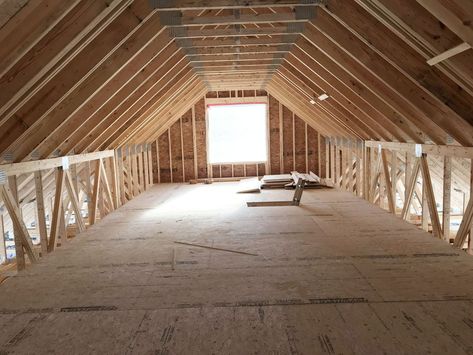 Here’s what to look for when you need a pre-fab truss for your new home that will accommodate an attic - The Washington Post Garage Building Plans, Attic Truss, Roof Truss Design, Garage Attic, Attic Insulation, Attic Flooring, Attic Conversion, Attic Stairs, Attic Space