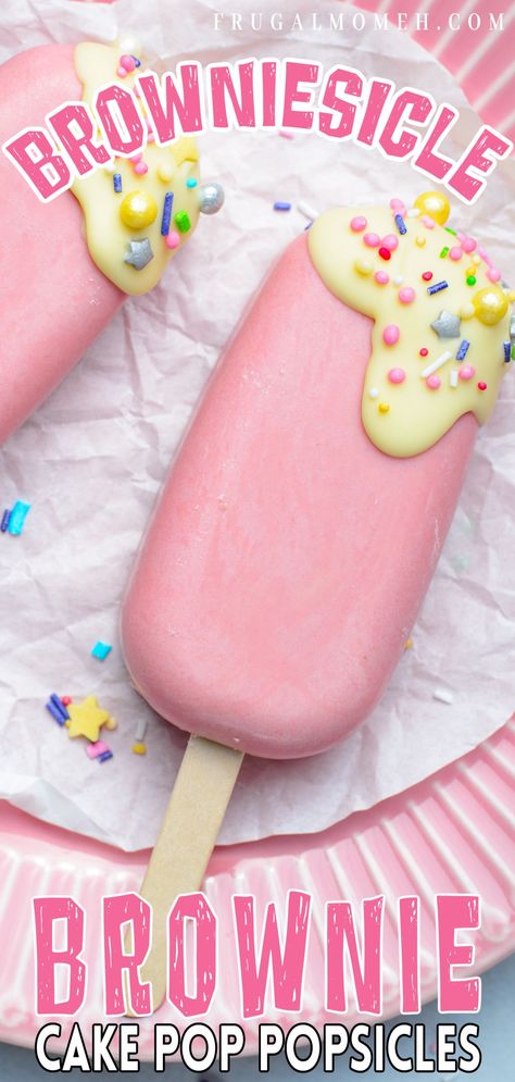 Birthday Cake Popsicles, Pink Popsicles, Cloud Dessert, Cake Sickles, Popsicle Cake, Brownie Cake Pops, Cake Pucks, Ice Cream Cake Pops, Cake Pop Recipe Easy