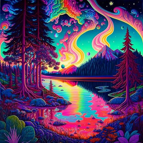 ~PsycheBobdelic Rosscenery Inspired Nature Art #psychedelicart #scenery #arte #nature #naturelovers #forest #outdoors #forestlovers… | Instagram Trippy Nature, Trippy Landscape Art, Trippy Forest Drawing, Psychadelic Art Mushrooms, Trippy Forest Art, Trippy Painting, Bob Ross, Nature Art, Colorful Art