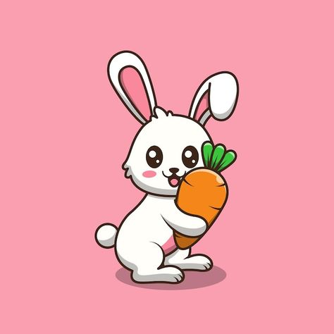 Bunny Holding Carrot, Carrot Cartoon, Carrot Drawing, Logo Rabbit, Animated Bunny, Cute Cartoon Illustration, Candy Drawing, Vinyl Art Paint, Cute Cartoon Rabbit