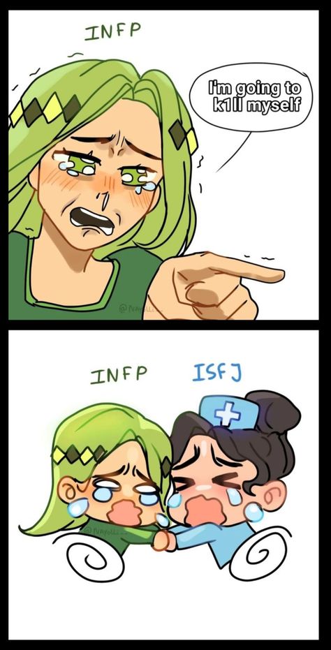 The last panel lmao  -  Credit: @nayolli_ Isfj And Infp Friendship, Isfj Infp Relationship, Infp Isfj Relationship, Infp X Istp Couple, Isfj Infj Relationship, Infp X Isfj Relationship, Isfj X Infp Fanart, Intp Infp Friendship, Isfj X Infj