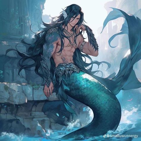 Anime Merman, Mermaid Boy, Male Mermaid, Mermaid Man, Anime Mermaid, Mermaid Artwork, Fantasy Mermaids, Mermaid Drawings, Mermaids And Mermen