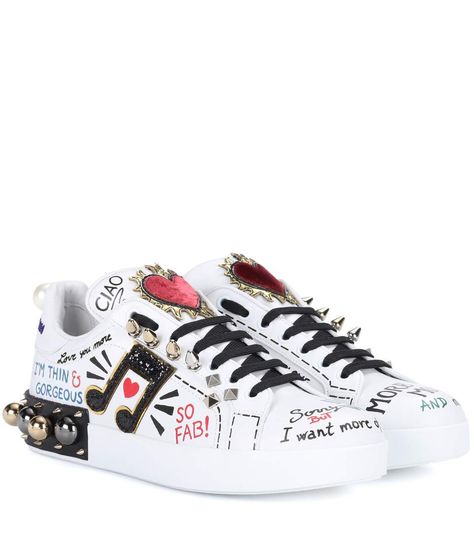 Designer White Sneakers With Logo-print Tongue, Luxury Platform Sneakers With Logo-print Tongue, Luxury Leather Sneakers With Logo-print Tongue, Dolce And Gabbana Shoes Sneakers, Shoes Fashion Photography, Dolce Gabbana Sneakers, Dolce Gabbana Shoes, Strappy Shoes, Satin Shoes