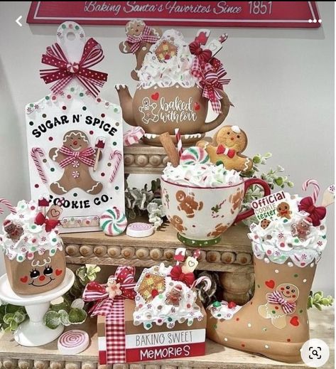 Gingerbread Tiered Tray, Christmas Decor Gingerbread, All Things Gingerbread, Gingerbread Decor, Gingerbread Crafts, Gingerbread Christmas Decor, Gingerbread Decorations, Fake Bake, Gingerbread Christmas