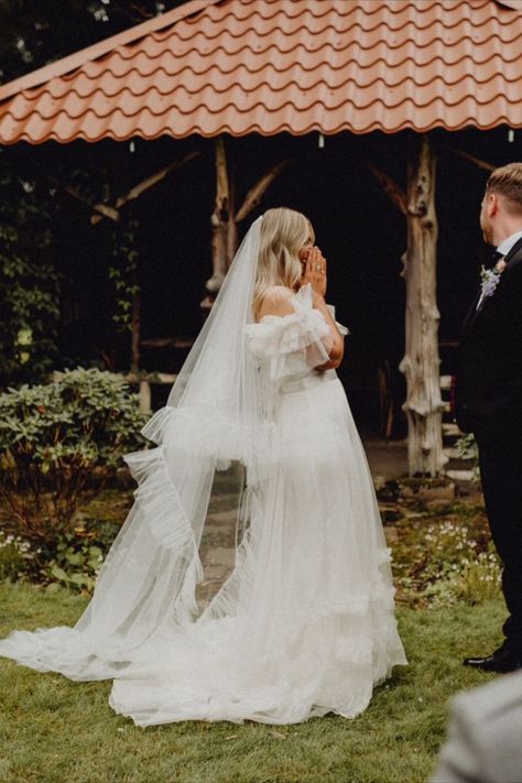 The perfect modern bohemian addition to your wedding day look. Worn here with a halfpenny london dress our frill veil really extends the drama of the dress into an extended train in this cathedral length veil. Frill Veil, Veil Fashion, Veil Dress, Halfpenny London, Cathedral Length Veil, Tulle Veil, Ruffle Wedding Dress, Tulle Veils, Bohemian Bridal