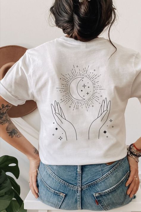 2023 T Shirt Trends, Astrology Clothes, Celestial Shirt, Celestial Tshirt, Celestial T Shirt, Celestial Style Graphic T-shirt For Summer, Best Friend Matching Shirts, Casual Sun And Moon Design Short Sleeve T-shirt, Moon Tshirt