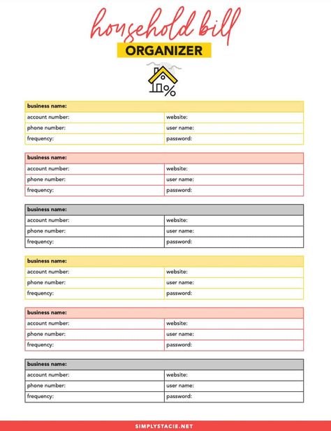 Organize Your Bills with Free Printables - This set includes a Bill Payment Organizer and Household Bill Organizer will help keep you on track. Printable Bill Organizer Free, Home Finance And Bill Organizer, Bill Payment Organization, Bill Organization Printables, Bills Budget, Simply Stacie, Household Finances, Bill Organizer, Budget Planner Free