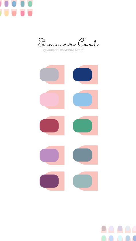 Cool Summer Palette Nails, Cool Summer Color Palette Nails, True Summer Nails, Cool Summer Nail Colors, True Summer Nail Polish, True Summer Nail Colors, Cool Summer Makeup, Palette Nails, Summer Pallet