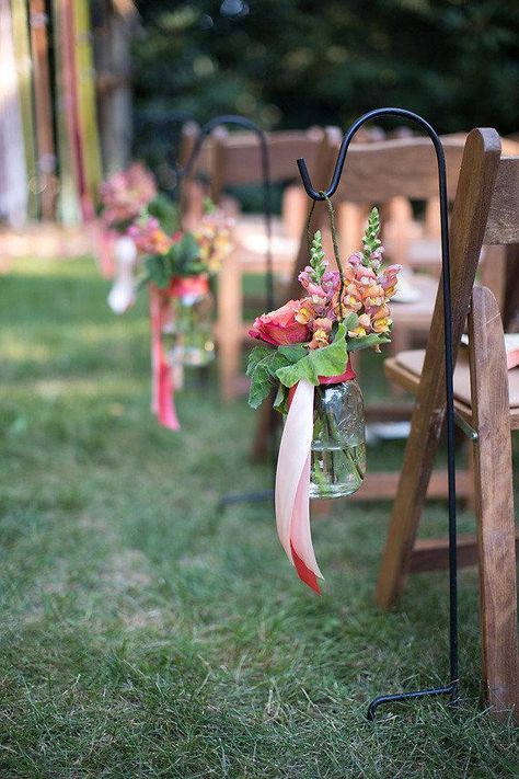 Connecticut Whimsical Wedding from Sixpence For Your Shoe Isle Decorations Wedding Shepards Hooks, Vintage Wedding Ceremony Decorations, Vintage Wedding Ceremony, Wedding Alters, Rustic Wedding Cake Toppers, Rustic Cake Toppers, Decor Photography, Outdoor Fall Wedding, Wedding Aisle Decorations