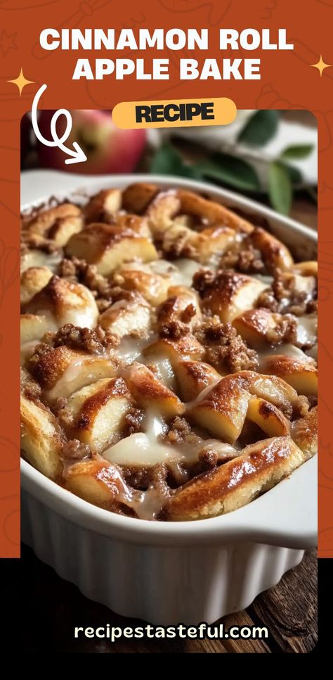 This Cinnamon Roll Apple Bake is an easy and indulgent treat, combining the delicious flavors of cinnamon rolls, apple pie filling, and crunchy nuts, all topped with gooey icing. Perfect for a cozy breakfast or dessert, it's quick to prepare and sure to satisfy your sweet cravings. #CinnamonRollAppleBake #EasyDessert #FallBaking #QuickBreakfast #ComfortFood Cinnamon Roll Apple Bake, Cinnamon Rolls Apple Pie Filling, Cinnamon Rolls Apple Pie, Cinnamon Rolls Apple, Apple Bake, Recipe Using Apples, Cinnamon Roll Apple Pie, Baked Apple Recipes, Cinnamon Roll Bake