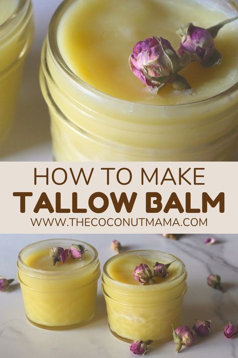 This skin-nourishing tallow balm will leave your skin feeling soft and hydrated. This easy DIY is perfect for sensitive and dry skin. Tallow Face Balm Recipe, Face Balm Recipe, Tallow Honey Balm Recipe, Diy Tallow And Honey Face Cream, Tallow Soap Recipe No Lye, Tallow Body Butter Recipe, Tallow Lip Balm Recipe, Tallow Face Cream Recipe, Tallow Balm Recipe