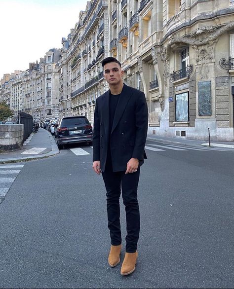 Ysl Chelsea Boots Men, Ysl Boots Men, Ysl Menswear, Celine Jacket, Saint Laurent Aesthetic, Tan Suede Chelsea Boots, Ysl Boots, Celine Boots, High Heel Boots Outfit