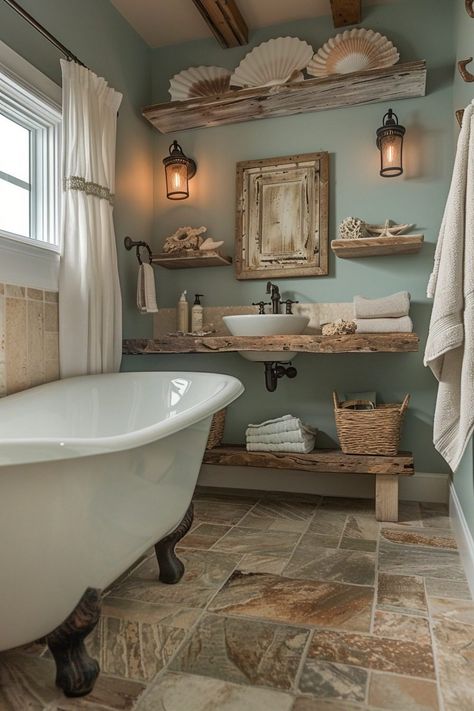 29 Coastal Bathroom Ideas to Inspire Your Next Remodel Bathroom Sea Theme, Bathroom Ideas Master Luxury, Sea Theme Bathroom, Coastal Bathroom Ideas, Beach Theme Bathroom Decor, Sea Bathroom, Clean Coffee, Coffee Sack, Cowhide Furniture