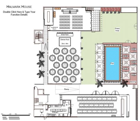 Events Place Design Exterior, Banquet Hall Plan Layout Design, Banquet Hall Plan, Multipurpose Hall Plan Layout, Marriage Hall Plan Layout, Marriage Lawn Design, Event Center Floor Plans, Event Floor Plan, Small Wedding Hall