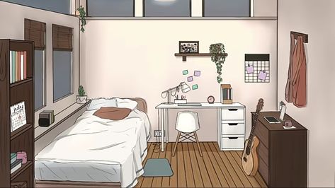 Room Background Drawing Reference, Anime Rooms Drawings, Manga Bedroom Drawing, Bedroom Birds Eye View, Anime Bedroom Drawing, Animated Bedroom, Animated Room, Anime Bedroom Background, Bedroom Reference