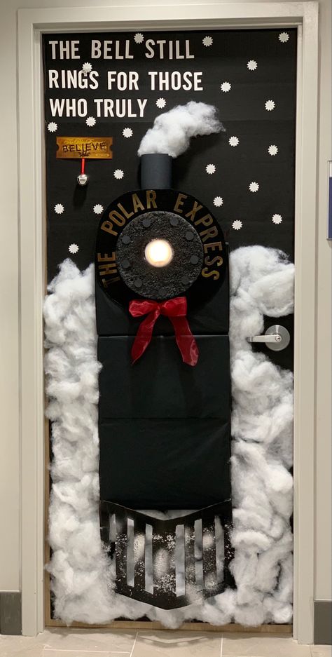 Polar Express Door, Hall Door, Polar Express Christmas Party, Polar Express Theme, Door Decorations Classroom Christmas, Christmas Doors, Polar Express Party, Classroom Christmas Decorations, Holiday Door Decorations