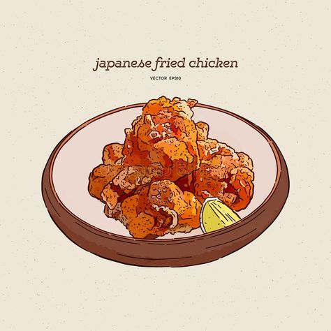 Karage Chicken, Gravy Homemade, Food Illust, Chicken Karaage, Japanese Fried Chicken, Chicken Drawing, Chicken Illustration, Draw Sketch, Hand Draw