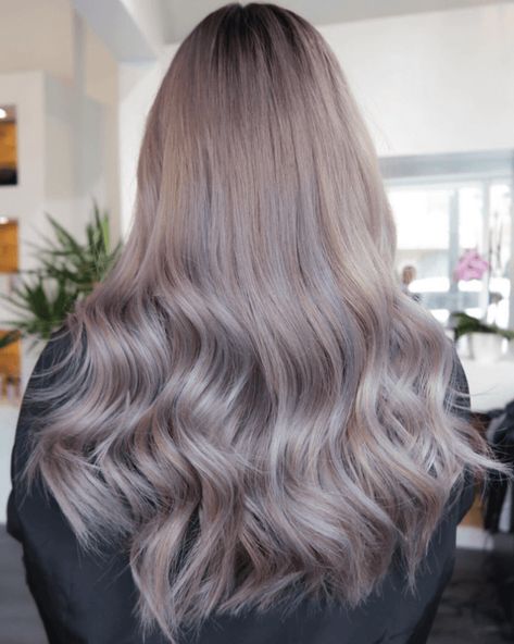 Ethereal Silver Purple Waves Purple Gray Hair Color, Lavender Hair Curly, Blonde Lilac Hair, Purple Ash Hair Color, Smokey Lilac Hair, Gray Purple Hair, Silver And Purple Hair, Lavender Hair Highlights, Lilac Grey Hair