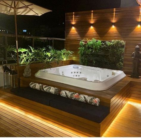 Jacuzzi Deck, Jacuzzi Room, Hot Tub Landscaping, Indoor Jacuzzi, Home Spa Room, Pools For Small Yards, Hot Tub Surround, Condo Balcony, Hot Tub Patio