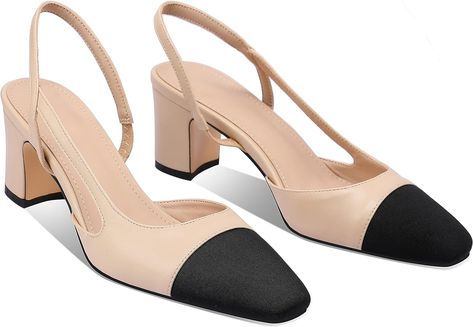 Amazon.com | LauraVicci Heeled Slingback Pumps Two Toned Splicing Closed Round Toe Chunky Block Heels Sandals Slip On Office Party Fashion Shoes Nude Size 8.5 | Pumps Chunky Block Heels, Office Party, High Quality Shoes, Heels Sandals, Slingback Pump, Sandal Fashion, Block Heels Sandal, High Heel Boots, Party Fashion