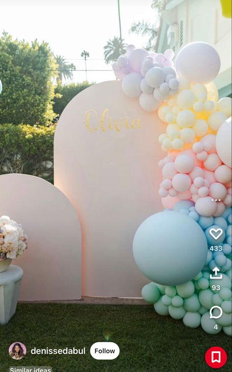 Pastel Rainbow Birthday Party Backdrop, Pastel 18th Birthday Theme, Pastel Balloon Centerpieces, Pastel 21st Birthday Decorations, Pastels Birthday Party, Rainbow Themed Birthday Party Backdrops, Pastel Rainbow Baby Shower Ideas, Pastel Themed Birthday Party Decorations, Pastel Baby Shower Decorations