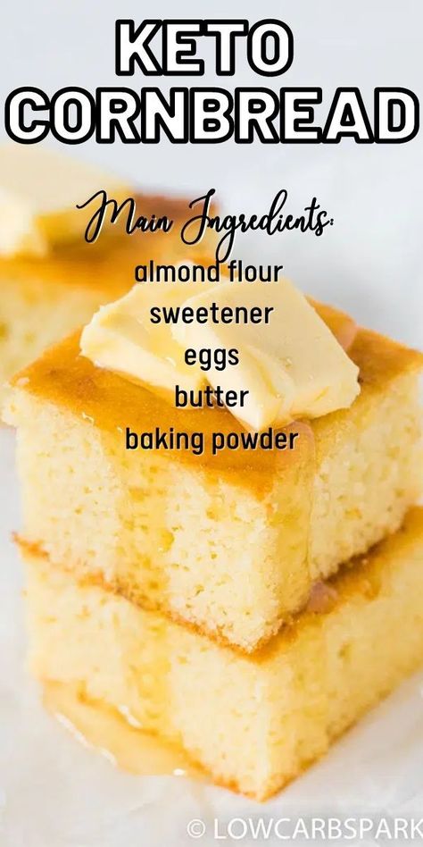 Almond Flour Cornbread, Low Carb Cornbread, Keto Cornbread, Easy Keto Bread Recipe, Keto Friendly Bread, Low Carb Bagels, Sweet Cornbread, No Carb Recipes, Almond Flour Recipes