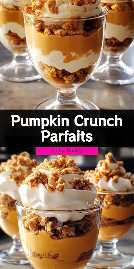 #Pumpkin Crunch Parfaits: Embrace the flavors of fall with these delightful Pumpkin Crunch Parfaits. Perfect for a cozy autumn afternoon, these parfaits layer creamy pumpkin mousse with a satisfying almond and pecan crunch, making every spoonful a delicious treat. Pumpkin Parfait, Pecan Crunch, Pumpkin Crunch, Parfait Desserts, Pumpkin Mousse, Autumn Afternoon, Layered Desserts, Pumpkin Pecan, Fall Treats