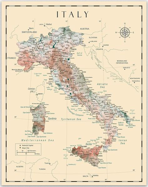 Amazon.com: Italy Detailed Map Wall Art - Vintage Map of Italy, Italian Wall Decor, Italy Painting Themed Poster for Home Decor and Office Decor Unique Travel Art Print Room Decor Print (16x20): Posters & Prints Italy Posters Aesthetic, Poster Prints Italy, Wall Art Italy, Vintage Print Aesthetic, Italy Vintage Poster, Map Posters, Vintage Room Posters, Map Italy, Map Of Italy