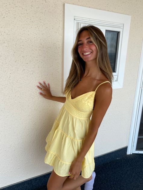 Yellow Summer Dress Aesthetic, Blanco By Nature, Sundress Outfit Short, Cute Summer Dresses Aesthetic, Sundresses Aesthetic, Yellow Sundress Outfit, Summer Dress 2024, Summer Beach Fits, Summer Preppy Outfits