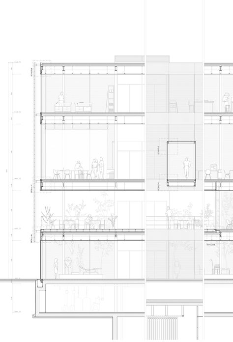 Design Hub Madrid, Javier Velo – Beta Architecture Section Drawing Architecture, Architecture Sketches, Section Drawing, Architecture Design Sketch, Architecture Building Design, Architecture Graphics, Architectural Section, Architectural Drawing, Modern Houses