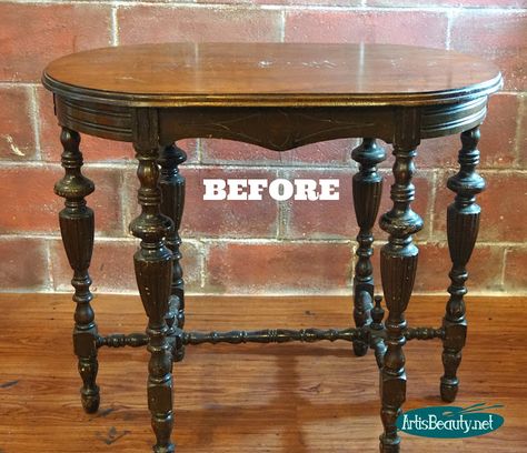 Library Table Makeover, Wood Side Table Makeover, Antique Library Table, Side Table Redo, Antique Diy, Antique End Tables, End Table Makeover, Antique Library, Side Table Makeover