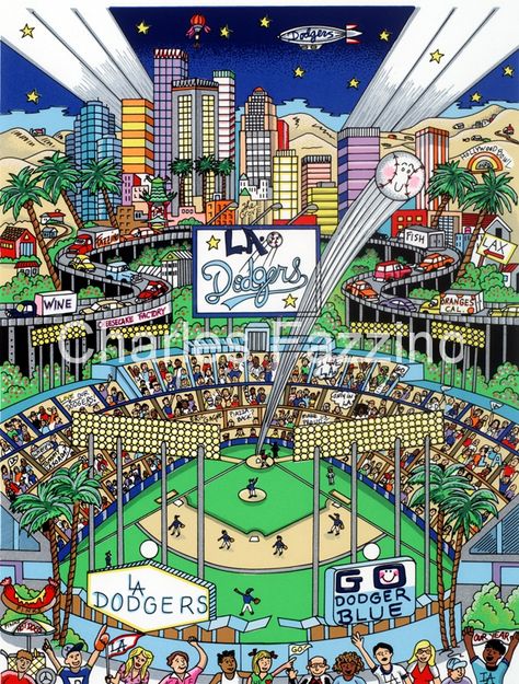 Go Dodger Blue, 9" x 12.5", by Charles Fazzino. #popart #3dpopart #charlesfazzino #baseball #sportsart Dodgers Poster, 3 D Art, James Rizzi, 3d Pop Art, Baseball Posters, I Love La, Baseball Art, Dodger Blue, Baseball Print