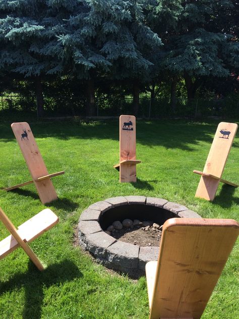 Fire pit Viking chairs. They break down easily for storage and are surprisingly comfortable. Viking Garden, Viking Chairs, Fire Pit Layout, Viking Chair, Fire Pit Bench, Viking Camp, Viking Decor, Outdoor Fireplace Designs, Fire Pit Bbq