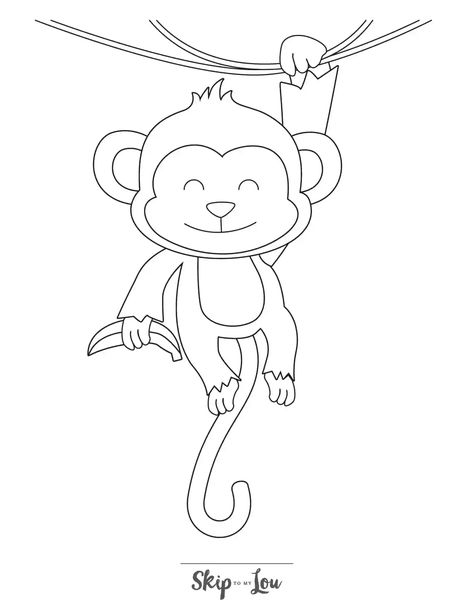 Monkey Hanging From Tree Drawing, Animal Black And White Drawing, Monkey Doodle Easy, Monkey Illustration Drawing, Hanging Monkey Drawing, How To Draw Monkey, How To Draw A Monkey, Baby Monkey Drawing, Monkey Drawing Sketch