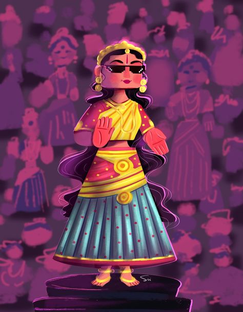 Tamil Nadu Illustration, Tamilnadu Illustration, Tambram Wedding, Indian Illustration Character, Tamil Illustration, Toon Shader, Surrealism Drawing, Indian Illustration, Indian Art Gallery