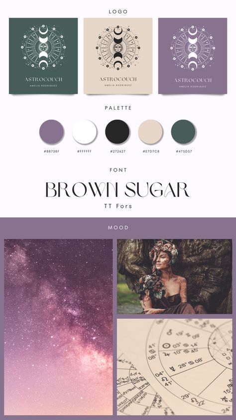 #Green #Purple #Ivory #Magic #Moodboard #Branding #Logotype #Instagram #Story Brand Colors Mood Boards, Magical Colour Palette, Spiritual Colour Palette, Purple Branding Colour Palettes, Pink And Purple Branding, Purple Brand Palette, Purple And Green Branding, Purple Brand Color Palette, Purple Branding Board