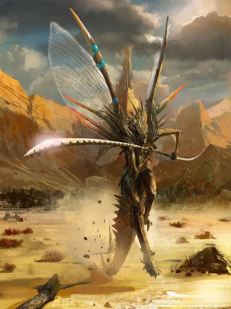 Aun - Északi pusztaság Desert Monster Art, Insect Demon, Desert Monster, Insect Warrior, Heroic Fantasy, Fantasy Beasts, Fantasy Races, Alien Creatures, Fantasy Monster