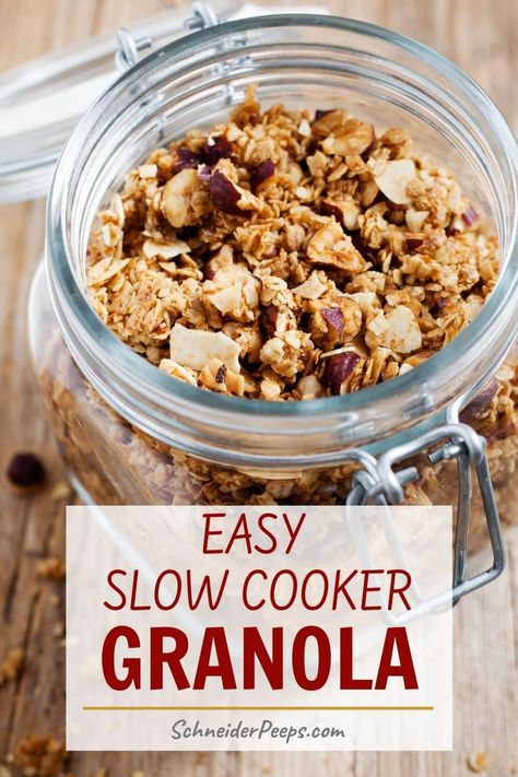 Crockpot Granola Recipes, Crock Pot Granola, Slow Cooker Granola, Healthy Breakfast Clean Eating, Slow Cooker Granola Recipe, Simple Homemade Granola, Home Made Granola Easy, Breakfast Clean Eating, Crockpot Granola