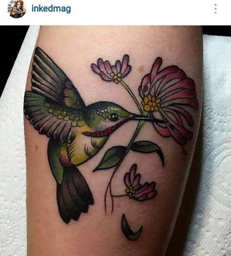 Neo Trad Hummingbird Tattoo, Hummingbird Tattoo Neo Traditional, American Traditional Tattoos Hummingbird, Traditional Hummingbird Tattoo, Hummingbird Flower Tattoos, Mother Tattoos For Children, Left Arm Tattoos, Arm Sleeve Tattoos For Women, American Traditional Tattoo Ideas