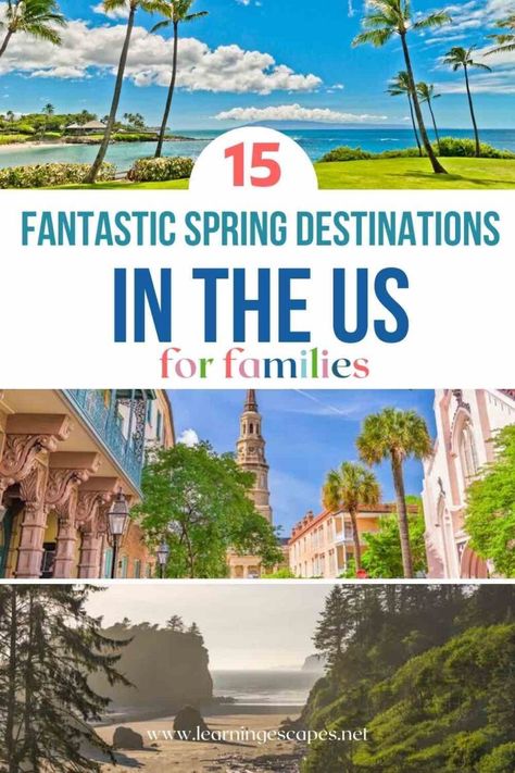 A handpicked selection of 15 of the best US family vacation destinations for spring break with kids Spring Break For Kids, Spring Break With Kids, Spring Break Destinations Families, Us Family Vacations, Family Spring Break, Spring Break Kids, Spring Break Vacations, Spring Break Destinations, Spring Getaway