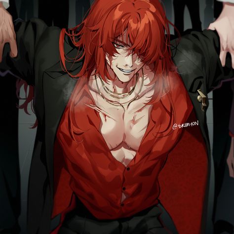 Red Hair Anime Guy, Red Hair Boy, Al Haitham, Anime Red Hair, Red Hair Men, Vampire Boy, Anime Guys Shirtless, My Works, Handsome Anime Guys