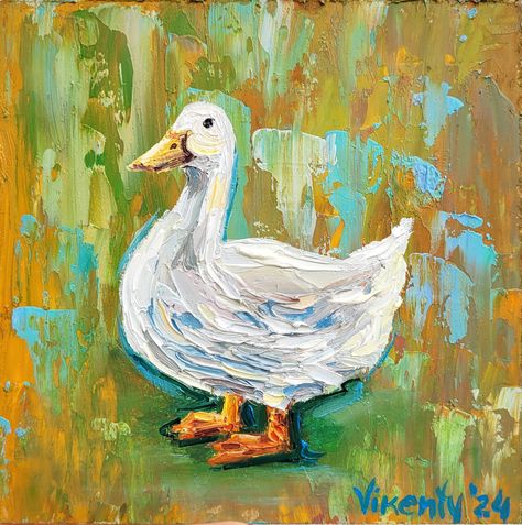 Duck Painting Farm Animal Painting Bird Original Art Impasto Oil Painting 6x6 Geese Painting Nursery Wall Decor Small Painting by VikentyArt Geese Painting, Acrylic Animals, Silly Birds, Duck Painting, Farm Animal Painting, Painting Nursery, Duck And Ducklings, Nursery Paintings, Small Artwork