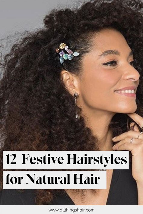 Curly Holiday Hairstyles, Ways To Style Natural Hair, Hair For Christmas, Style Natural Hair, Hairstyle Hacks, Christmas Party Hairstyles, Holiday Hair Accessories, Avant Garde Hair, Dry Curly Hair