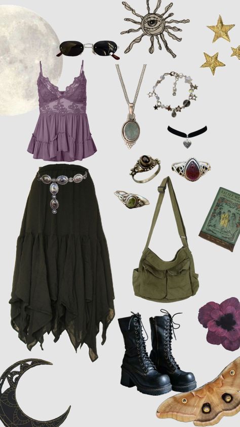 #whimsigoth #whimsigothic Goth Outfit Ideas, Lesbian Fashion, Earthy Outfits, Hippie Style Clothing, Witch Outfit, Event Outfit, Hippie Outfits, Goth Outfits, Edgy Outfits