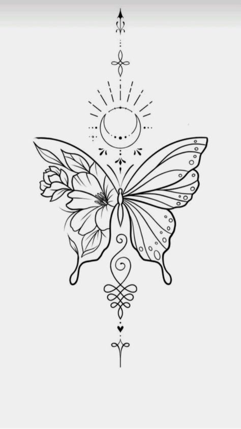 Unique Butterfly Tattoo Design for Women Tattoo Stencils Outline For Women Leg, Small Tattoos For Black Skin, Arm Tattoos For Women Stencil, Mandala Tattoo Outline, Cool Butterfly Drawing, Tattoo Stencil For Women, Tattoos Stencils Outline, Tattoo Stencils For Women, Tattoos Sternum