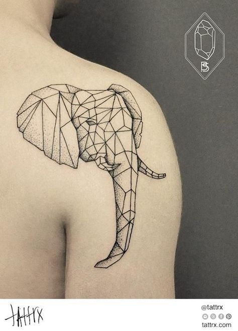 Elephant tattoos for men - Ideas for guys and image gallery Geometric Elephant Tattoo, Geometric Elephant, Elephant Tattoo Design, Dot Tattoos, Tattoo Zeichnungen, Geometric Tattoo Design, Elephant Tattoo, E Tattoo, Elephant Tattoos